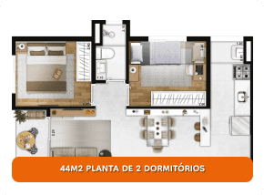 44m2 planta de 2 dormitórios